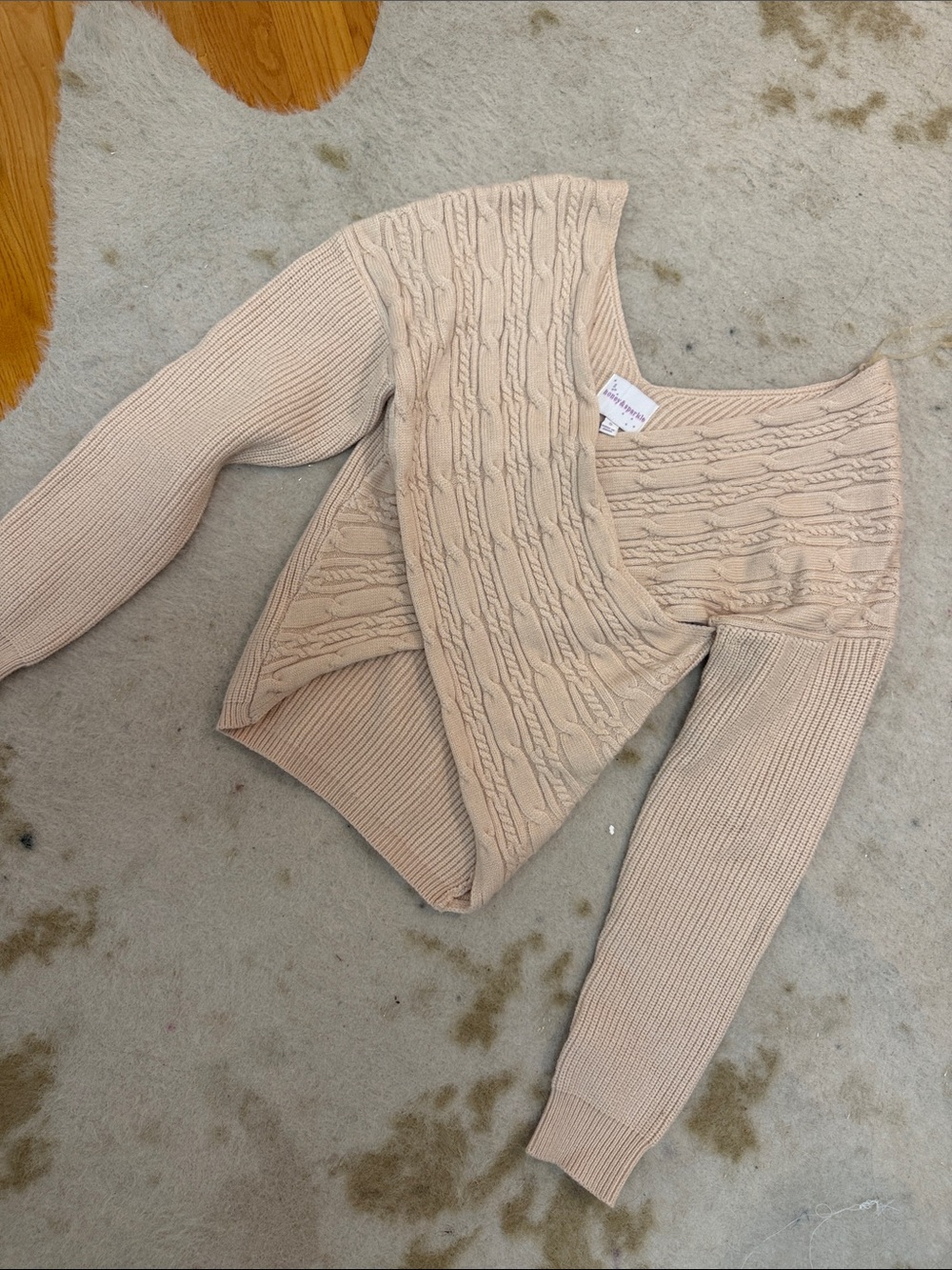 Banana Republic Blush Tan Off-Shoulder Cable Knit Sweater